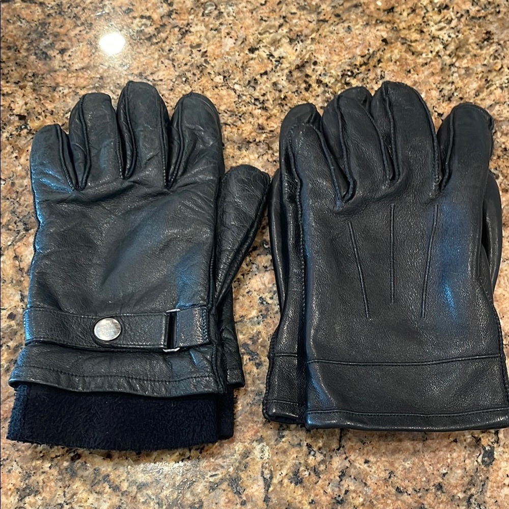 2 Pairs Men's Black Leather Gloves Perry Ellis sz M (L); unbranded sz L